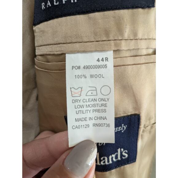 Ralph Ralph Lauren Dillard's Blazer‎ Men Size 44R Beige 100% Wool Sport Coat - Picture 9 of 15